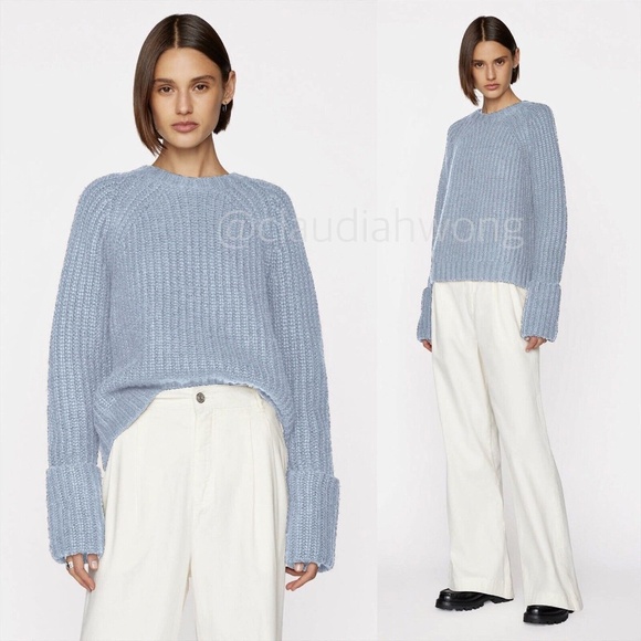 FRAME Cuffed Alpaca Wool Raglan Sweater in Powder Blue - Picture 4 of 12